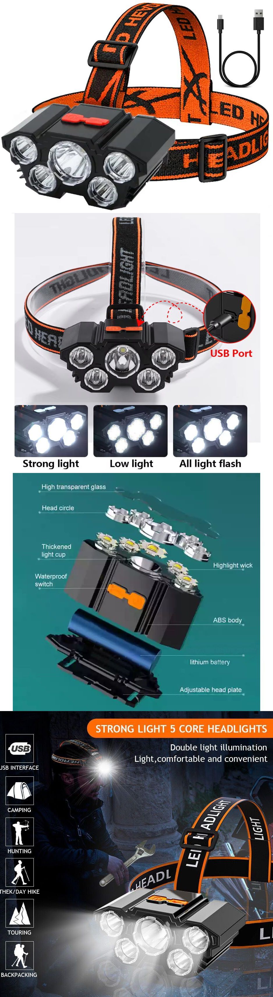 Foco-Linterna Casco 5 Led